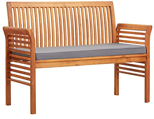 JUNZAI 2-Sitzer Gartenbank mit Kissen, Outer Banks, Parkbank, Garten Bank Für Draussen, Garten Sitzbank, Friesenbank, Gartenmöbel, 120 cm Massivholz Akazie