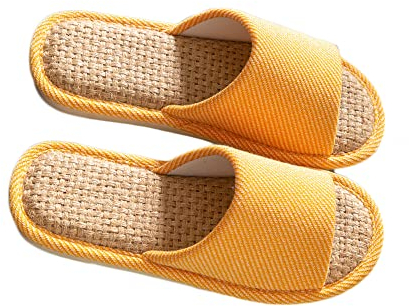 AioTio Slipper di lino Pantofole da Interno Traspirante e confortevole Scarpe da Casa(Giallo, 36/37 EU)