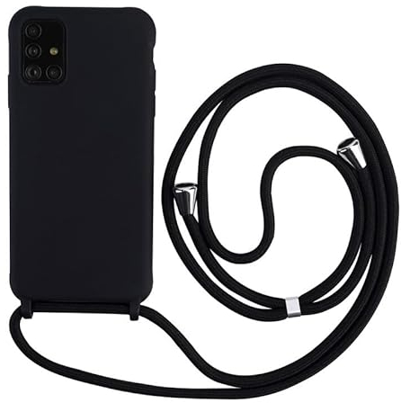 Keteen Handyband hülle für Samsung Galaxy A51 Handyhülle mit Band Slim Silikon A51 hülle mit Abnehmbar Kordel Stossfest Bumper Cover zum Umhängen Necklace Handyhülle für Samsung A51-Schwarz