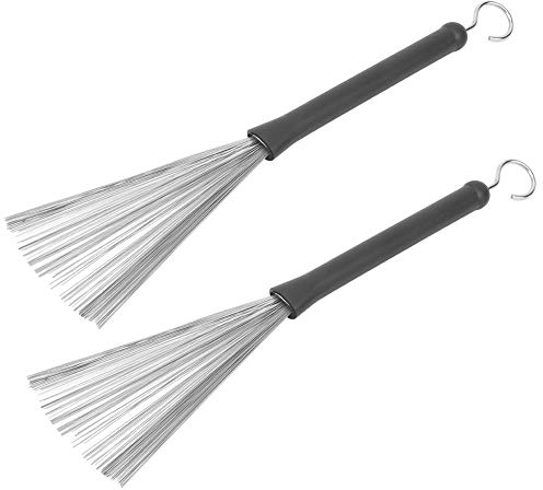 2pcs Drum Brushes, Retractable Wire Brushes, Stainless Steel Drum Stick Brush with Comfortable Rubber Handles, Jazz Drum Brushes