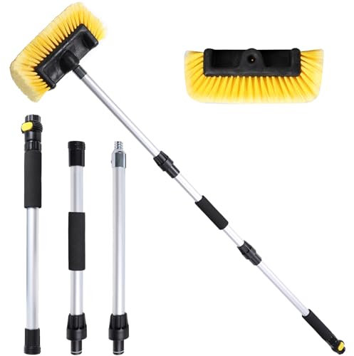 NAVAPAL 137,2 cm Autowaschbürste mit langem Griff, fließende weiche Borsten, Autowaschbürste mit ausziehbarem Griff und Schlauchaufsatz für Auto, Wohnmobil, SUV, LKW, Boot, Hausverkleidungen,