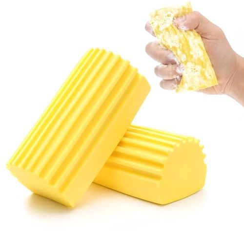 Spugna per Pulizia Umida Spolverino, Magico Damp Clean Duster Sponge Spugna Riutilizzabile per La Pulizia per Tende di Pulizia Domestica Duster, Vetro, Basamenti, Specchi, Finestra (2pz Giallo)