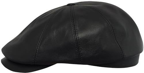 Sterkowski Echt Leder Schiebermütze Schlägermütze Flat Cap 59 cm Schwarz