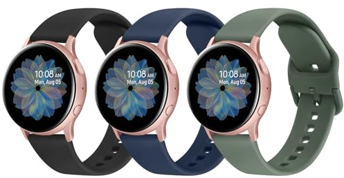Tobfit Confezione da 3 cinturini per Samsung Galaxy Watch Active 2 da 40 mm e 44 mm, per uomo e donna, in silicone, per Samsung Galaxy Watch Active 40 mm, 44 mm (nero/blu/verde avocadogo)