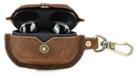 CONTACT’S FAMILY Case for Sony WF-1000XM5, Leather Earphone Protective Case with Key Hook (Coffee)