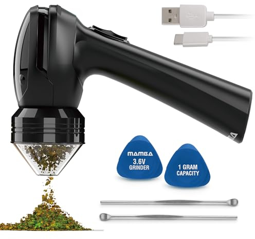 Mamba Lite 0.75g Black All-Plastic Head USB Electric Herb Grinder. Small Portable Grinder & Spice Mill for The Kitchen