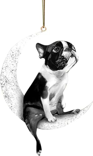 Kleiner Anhänger Holz Weihnachtsdeko Hund Weihnachten Der auf Kreative Sitzende Mond Anhänger Dekoration (D, Einheitsgröße) Christbaumschmuck