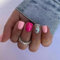 24pcs Short Square False Nails Hot Pink Press on Nails Glitter Sequins Stick on Nails Light Pink False Nails Removable Glue-on Nails Full Cover Fake Nails Women Brides Nail Art Accessories