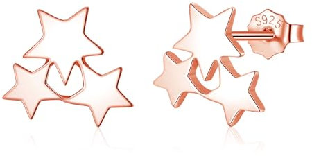 Cangall Pendientes de tuerca de plata de ley 925 con estrella triple para mujer, aretes de plata de ley 925, pequeños escaladores de estrellas para niñas, aretes planos de estrella de oruga, Plata