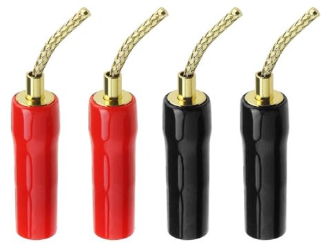 Create idea 4PCS 2MM Banana Plug Connector 49x7.5mm Silicone Sleeve Braided Banana Plug for Speaker Wire AV Receivers Amplifiers Surround Sound, Red Black