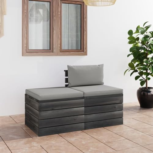KTHLBRH Outdoor Lounge Garten möbel draußen Balkon Tisch und stühle 2-TLG. Garten-Sofagarnitur aus Paletten mit Kissen Kiefernholz