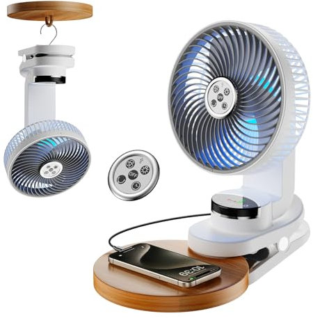 Joyful 8 Inch Clip on Fan, 20000mAh Battery Operated Desk Fan With 9 Speeds, Auto Oscillation Rechargeable Camping Fan With Atmosphere Light and Remote, USB-C Powered Fan for Office Desktop Stroller