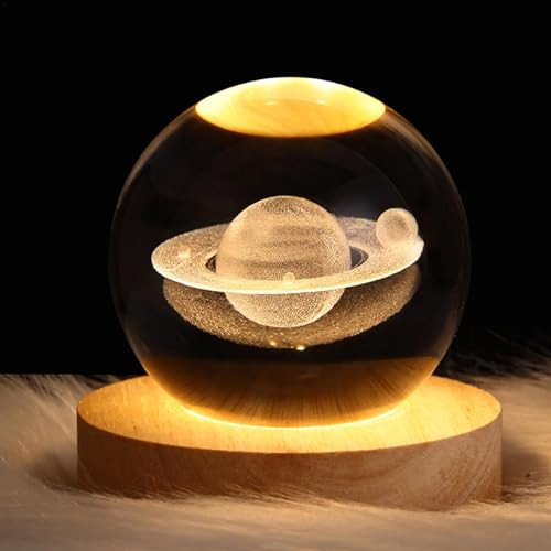 Genérico Luz Nocturna Bola De Cristal | Lámpara De Bola De Cristal Saturno Con Base De Luz LED De Madera | Lámpara De Bola Decorativa Para Casa, Patio, Restaurante, Cafetería, Bar