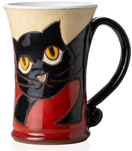 Felisteya Wheel-Thrown Handmade Mugs – Artisan Pottery Black Cat Mugs, 320ml Ceramic Coffee Mug for Women and Men, Cat Lovers Gift Mug, Your Tea Mug – Model 3