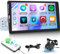 Radio 1 DIN con Pantalla con Carplay y Android Auto, Pantalla Táctil HD de 9 Pulgadas Radio Pantalla 1 DIN con Mirror Link Bluetooth Radio FM SWC AUX USB + Cámara de Visión Trasera