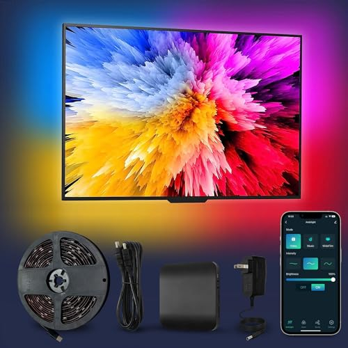 AVATTO RGBIC TV Light Bars, 38cm WiFi TV Backlight with Double Light Beads, Multiple Placement Options Suitable for 45-70inch Television, Work with Alexa, Google Assistant and Smart Life App