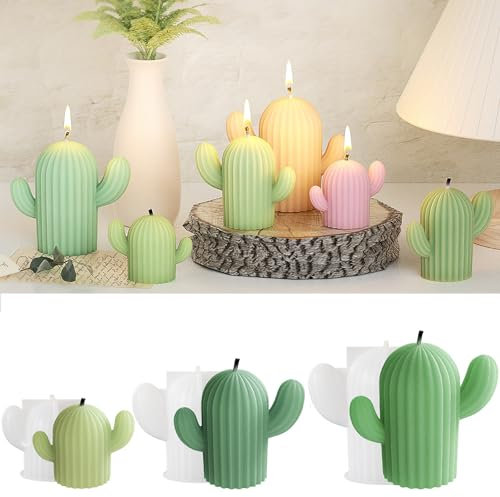 3 Pieces Silicone 3D Cactus Scented Candle Making Mold, Resin Epoxy Casting Mould Wax Soap Aromatherapy Cake Decor Chocolate Molds Handmade Jewelry Pendant Gift DIY Craft