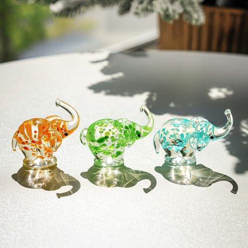 H&D HYALINE & DORA Mini figuras de elefante de cristal de cristal de elefantes coleccionables, pequeños animales de cristal para decoración del hogar (juego de 3)