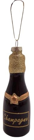 Glass Champagne Bottle Ornament with Glitter Accents, Festive Holiday Decor, Unique Hanging Christmas Tree Ornament, 5 Inches