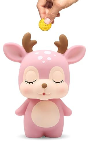 Hirsch Sparschwein Unzerbrechliches Plastikgeld Münzenbank Karikatur Tier Spartopf Hirsch Sparschwein Münzen ZSchlafzimmer Wohnzimmer Tisch Bücherregal (Rot)