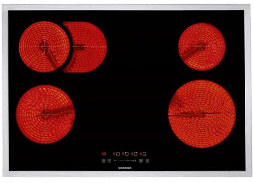 Oranier großes Glaskeramik-Kochfeld 80 cm autark mit Bräterzone & Slider Bedienung - ohne Induktion - inkl. Kochfeldrahmen aus Edelstahl