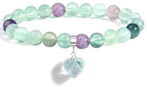 AWARDSEN Herz Heilsteine Armband, Fluorit Edelstein Armband Damen, Grün Kristall 8mm Edelstein Schmuck Geschenk für Frauen