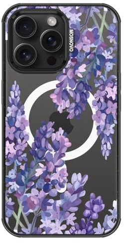 MOSNOVO Case for iPhone 15 Pro Max [Compatible with MagSafe] [Buffertech 6.6ft Drop Protection] [Anti Peel Off Tech] Clear Black - Lavender