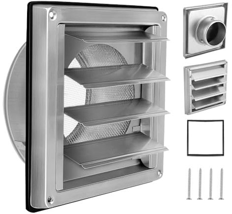 WDKXCN Lüftungsgitter 150mm Edelstahl, Lüftungsklappe mit Insektenschutzgitter, Kautschuk-Dichtung, Schrauben, VerschließBar, Wetterschutzgitter für Lüftungsanlagen und Dunstabzugshauben