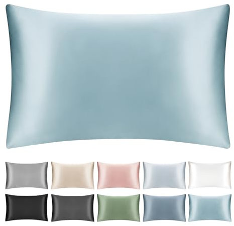 SILKTALE 19 Momme 100% Maulbeerseide Kissenbezug für Haar und Haut mit Reißverschluss, 1Stk Aquablau 40x80 cm