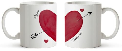 CADEAUX.COM - Lot de 2 Mugs Personnalisés - Duo Cœur - Prénoms et Message - Cadeau Anniversaire - Idée Cadeau Couple Original - Saint-Valentin