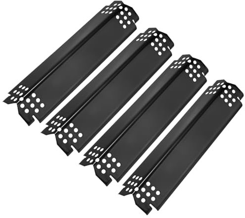 M METERXITY 4-Pack Grill Heat Plates Replacement Parts for Nexgrill, 14.6 Porcelain Steel Heat Tents Burner Cover for Charbroil, Heat Shields Deflector for BBQ Gas Grill [Black]