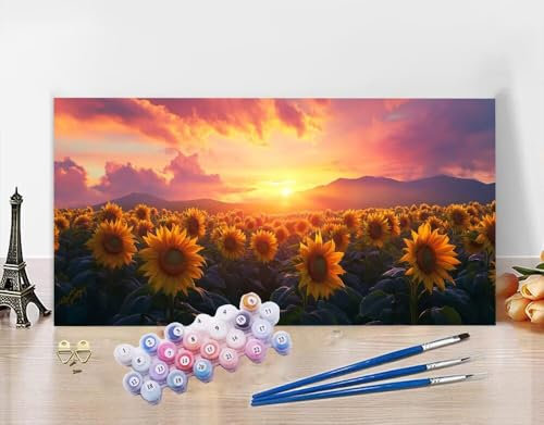 Peinture par Numero Adulte Coucher Soleil Kit de Peinture à l'huile Sur Toile par Numéros pour Adulte Tournesol Grande taille XXL 90x180cm d'eau Peinte à la Main Painting by Numbers Débutant N5-902
