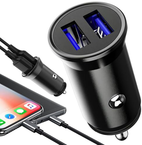 Retoo Cargador USB para encendedor de cigarrillos con 2 puertos, adaptador de coche de 3,1 A con luz LED azul, adaptador de carga para coche, carga rápida, mini cargador de coche para smartphone