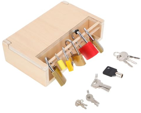 HANABASS Montessori Lock Set for Educational Stem Matching Game Wooden Padlock with Multiple Keys Concentration Cognitive Skills Development Engaging Parent Activity