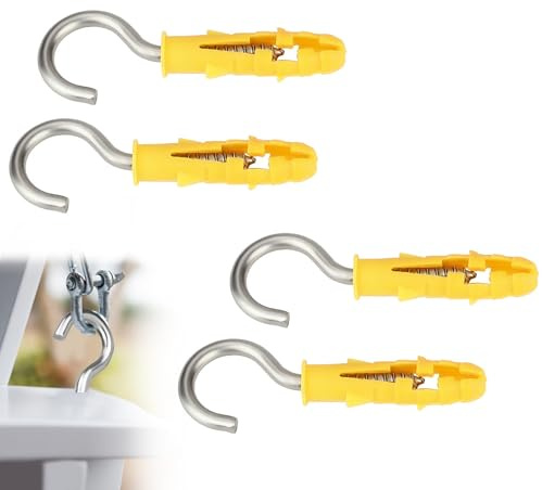 4Pcs Screw-in Hooks in 304 Stainless Steel, Heavy Duty Washing Line Hooks