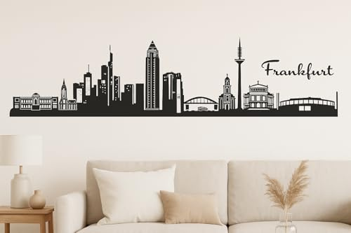 Frankfurt Skyline Wandtattoo, 130 x 30 cm, Selbstklebende Vinylfolie, Abnehmbar (Schwarz)