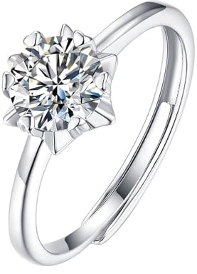 Skcess 14K Weißgold Damen Ring Weiß Moissanite Ring Damen 6.5mm, Blumenring, Verstellbar Ringe Frauen Größe 54 (17.2)