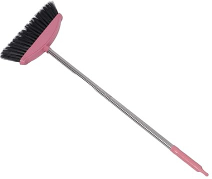 GRADENEVE Stainless Steel Long Handle Broom for Home Cleaning Plastic Bristles Sweeper for Indoor Kitchen Bathroom Hair and Dust Removal Easy Grip Floor Cleaning Tool
