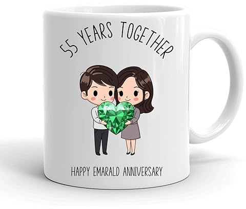 VIROSA 55 Years Emerald Anniversary Mug – 11oz Ceramic Coffee Cup Gift for Husband, Wife, Couples – Fifty-Fifth Wedding Anniversary Present Idea, Romantic Keepsake