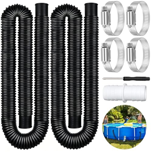 SERIONR Tubo Piscina 32 mm,2 Pcs Manguera de Piscina 150 cm,Manguera de Repuesto con 4 Abrazaderas de Metal y 1 Conector,Manguera de Filtro de Piscina para Bomba de Filtración y Piscina