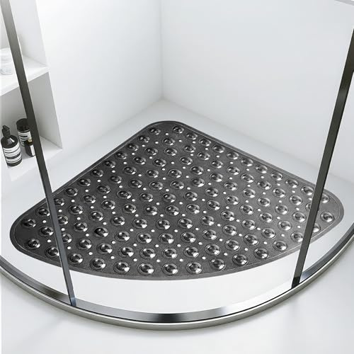 AUNEK Eck-Duschmatte, rutschfest, Anti-Schimmel, 54 x 54 cm, Premium-Qualität, Innenduschmatte für Viertelkreis, Badezimmerecken, schnell trocknend, Gummi-Stil, Badematten für Dusche, geeignet für