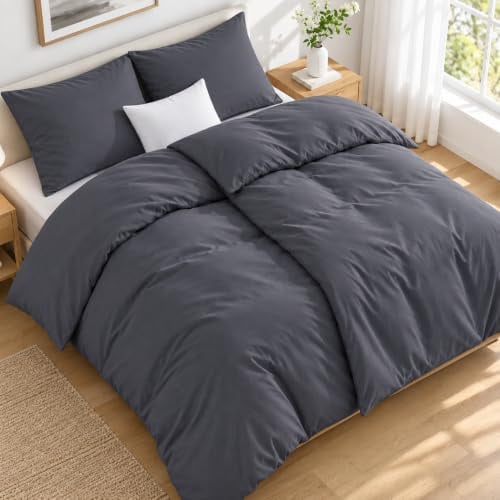 Duvetnova Bettwäsche 155x220 4Teilig Grau ÖKO-TEX Superweich Mikrofaser Bettwäsche-Sets 2 Bettbezüge 155x220 + 2 Kissenbezüge 80x80 - alle mit Reißverschluss Duvet Cover Bedding & Linen Deckenbezug