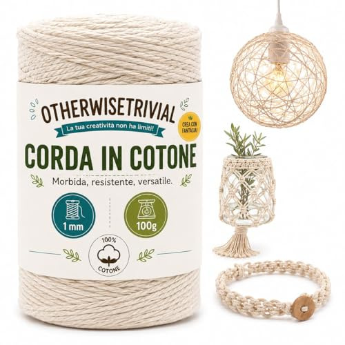Spago in Cotone 1mm x 100g - Bobina di Corda in Cotone Naturale,Ideale in Cucina, Resistente per Giardinaggio, Imballaggi e Fai da Te