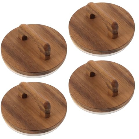 SILENRADAWN Runder Holzdeckel für Vorratsglas, 4 Stück-pack mit Griff | Braun, Passend für Weithals und Mason Gläser, Luftdicht und Gefertigt