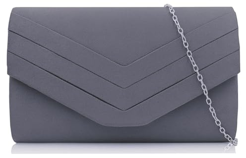 Milisente Damen Clutch, Wildleder Abendtasche Hochzeit Tasche Clutch Bag Elegante Umschlag Crossbody Schultertasche klein Umhängetasche (Grau)