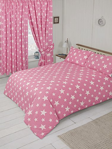My Home Double Bed Size Stars Pink, Duvet/Quilt Cover Set, Novelty Kids Children's Design, Pink White