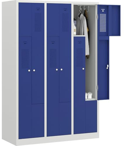 EUROKRAFT | Vestiaire à Portes en Z Amsterdam | 3 Compartiments | Gris Clair/Bleu Gentiane | Largeur 1185 mm
