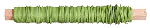 Rayher 24116417 Papierdraht, 0,55 mm ø, auf Holzwickel 50 g, ca. 20 m, Basteldraht, Papier umwickelter Draht, hellgrün, hausergrün hell