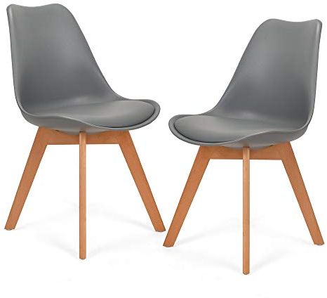 Mingone Esszimmerstühle 2er Set Küchenstuhl Kunststoff Skandinavien Stühle mit Massivholzbeine für Esszimmer Wohnzimmer (Grau)