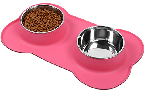 VIVAGLORY Hundenapf Splashfree Fressnapf Hund, Futternapf Hundeschüssel Silikonmatte Unterlage für Camping, Edelstahl Silikon Rutschfester rutschfest, XL, Rosa